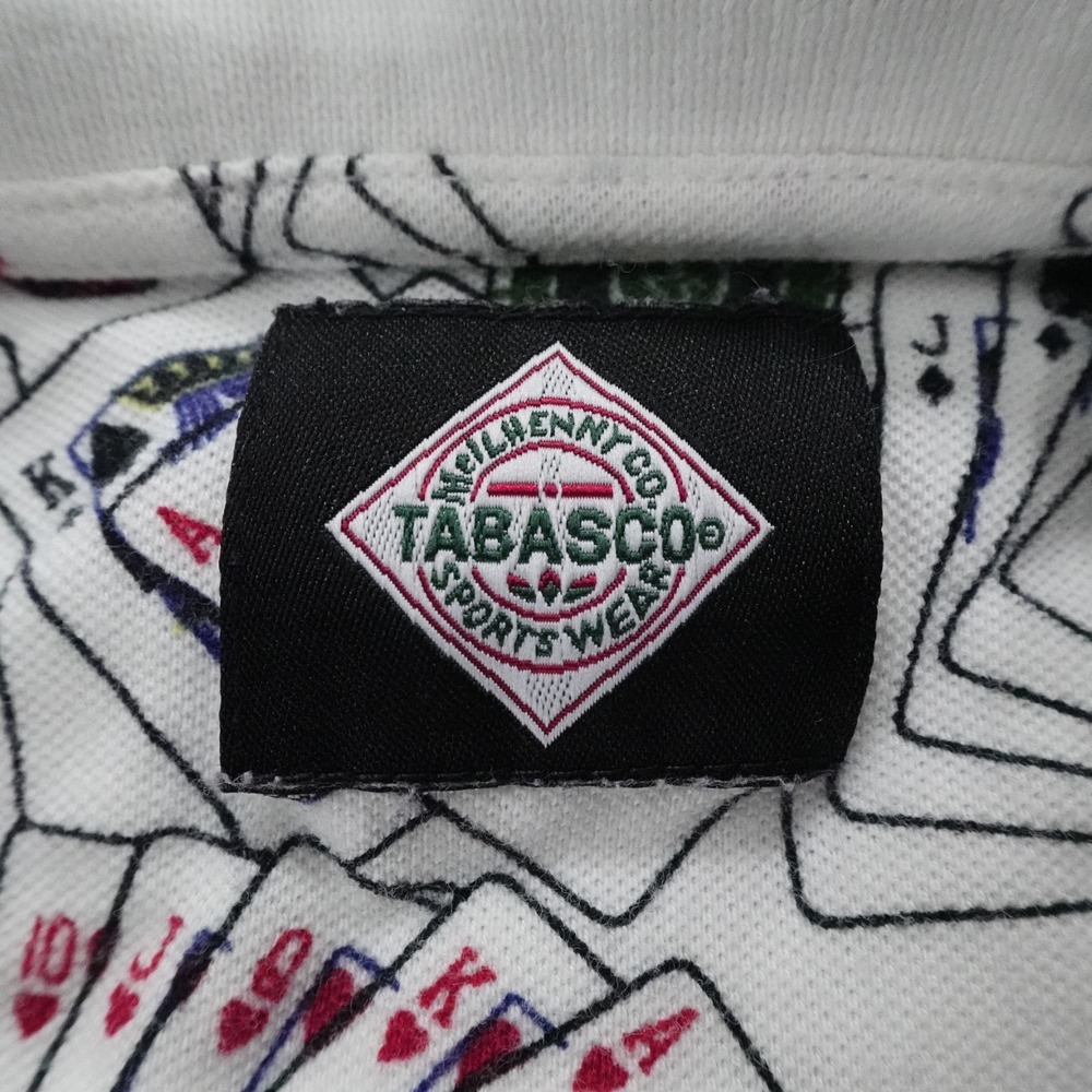 Vintage Tabasco Polo Mens XL White Poker Cards Casino Golf Shirt Cotton Y2K - Picture 3 of 9